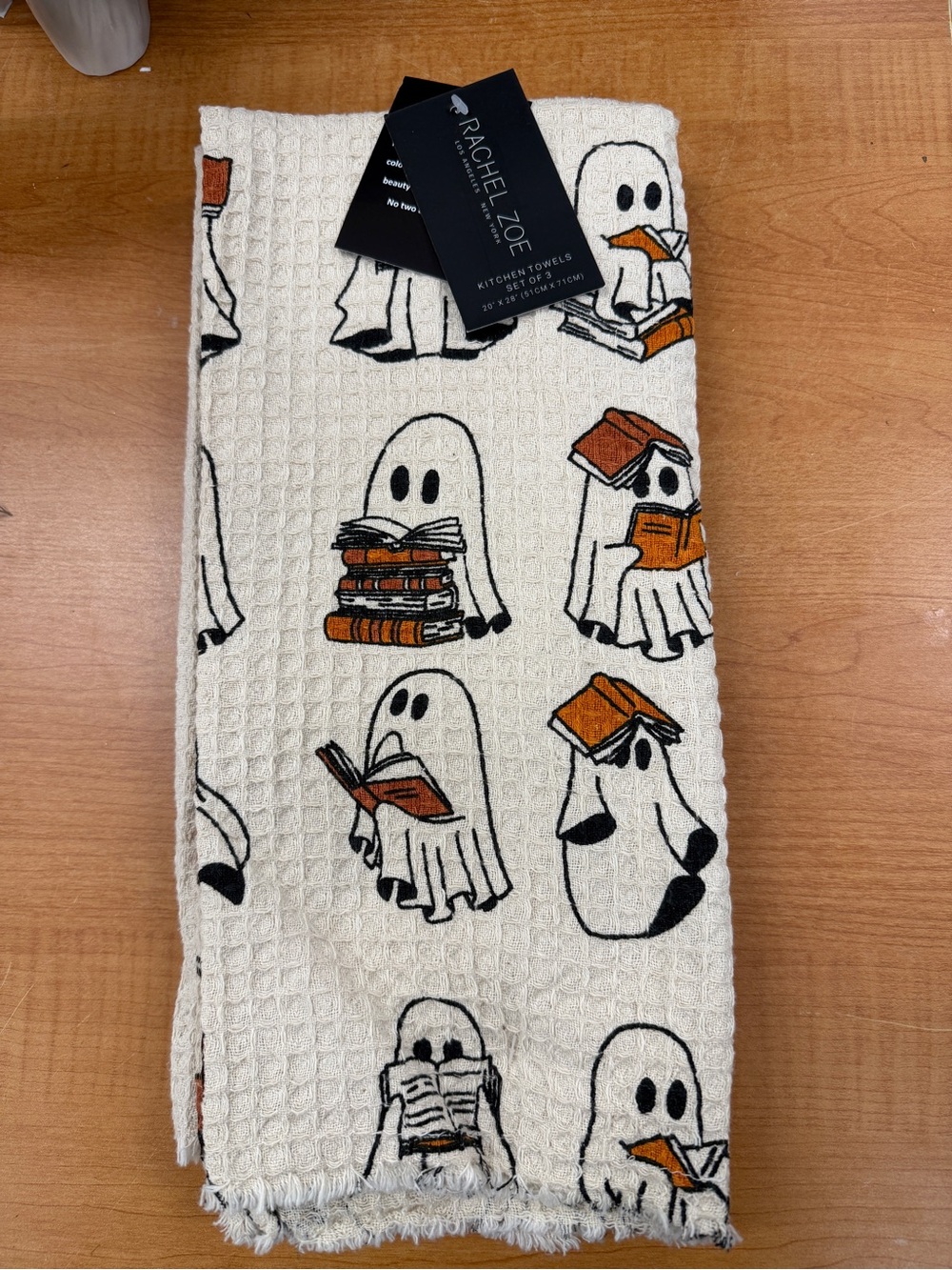 New Rachel Zoe Set 3 Kitchen Towels Halloween 2026 Ghost Reading Books Viral
